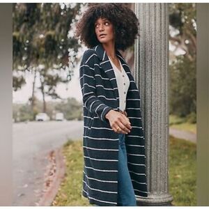 $148 MARINE LAYER Women's L Birdseye Coat Open Front Cardigan Black White Stripe
